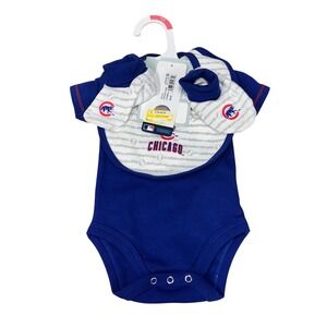 MLB Baby Chicago Cubs Newborn 3 Piece Outfit Bodysuit Bib Mittens Blue